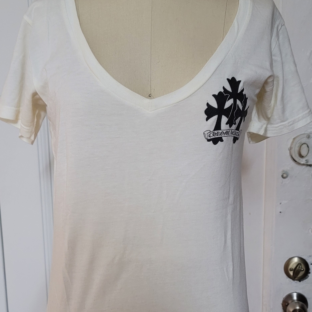 Chrome Hearts V neck White T-Shirt Size L